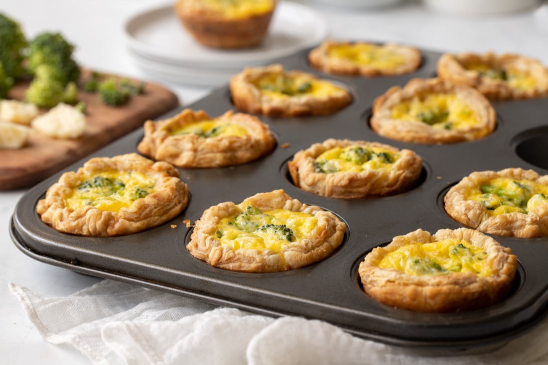 Muffin Tin Veggie Quiches with Puff Pastry Crust | Chef Janet